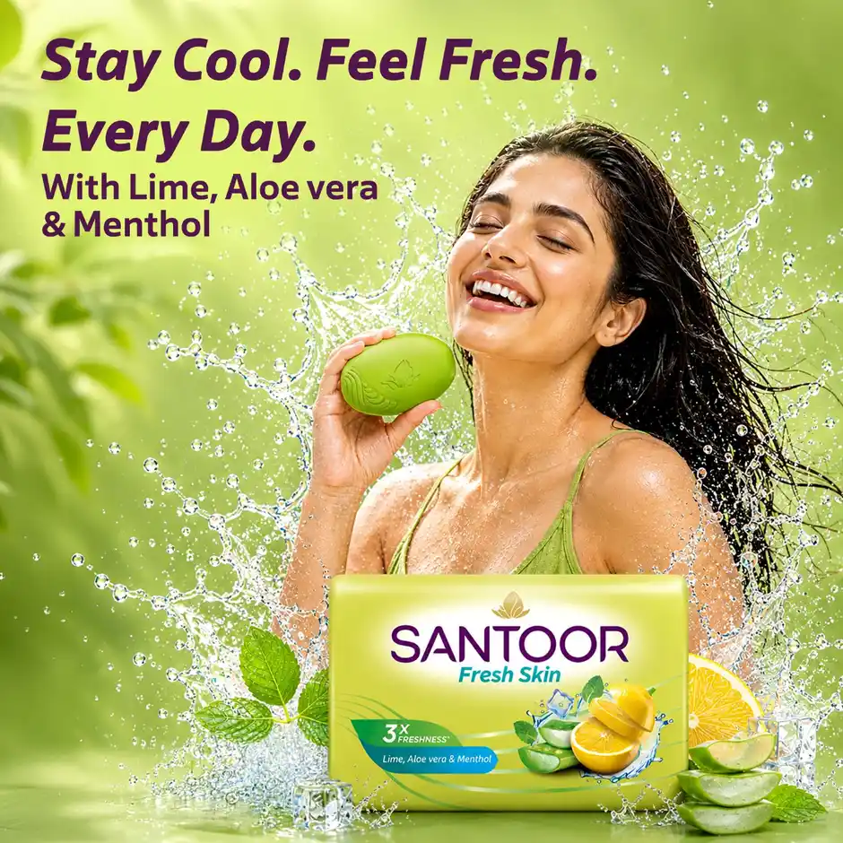Santoor Fresh Skin Aloe Vera & Lime Bathing Soap 5 x 125 g thumbnail