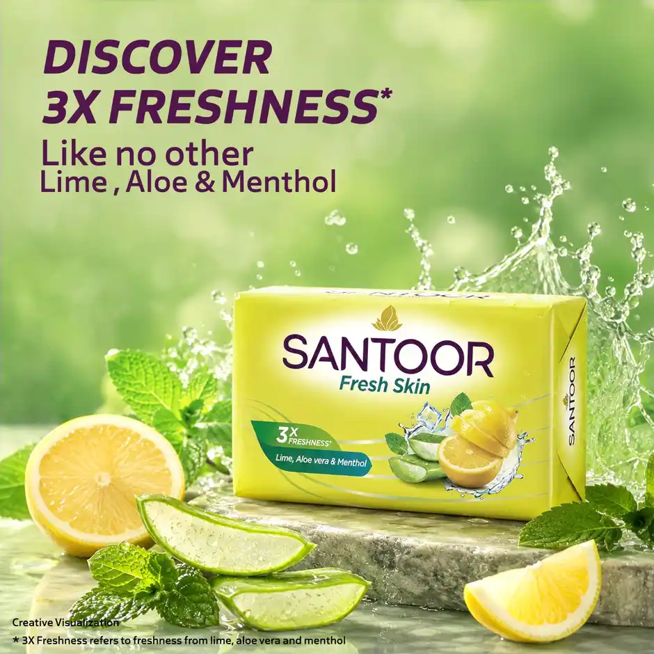 Santoor Fresh Skin Aloe Vera & Lime Bathing Soap 5 x 125 g thumbnail