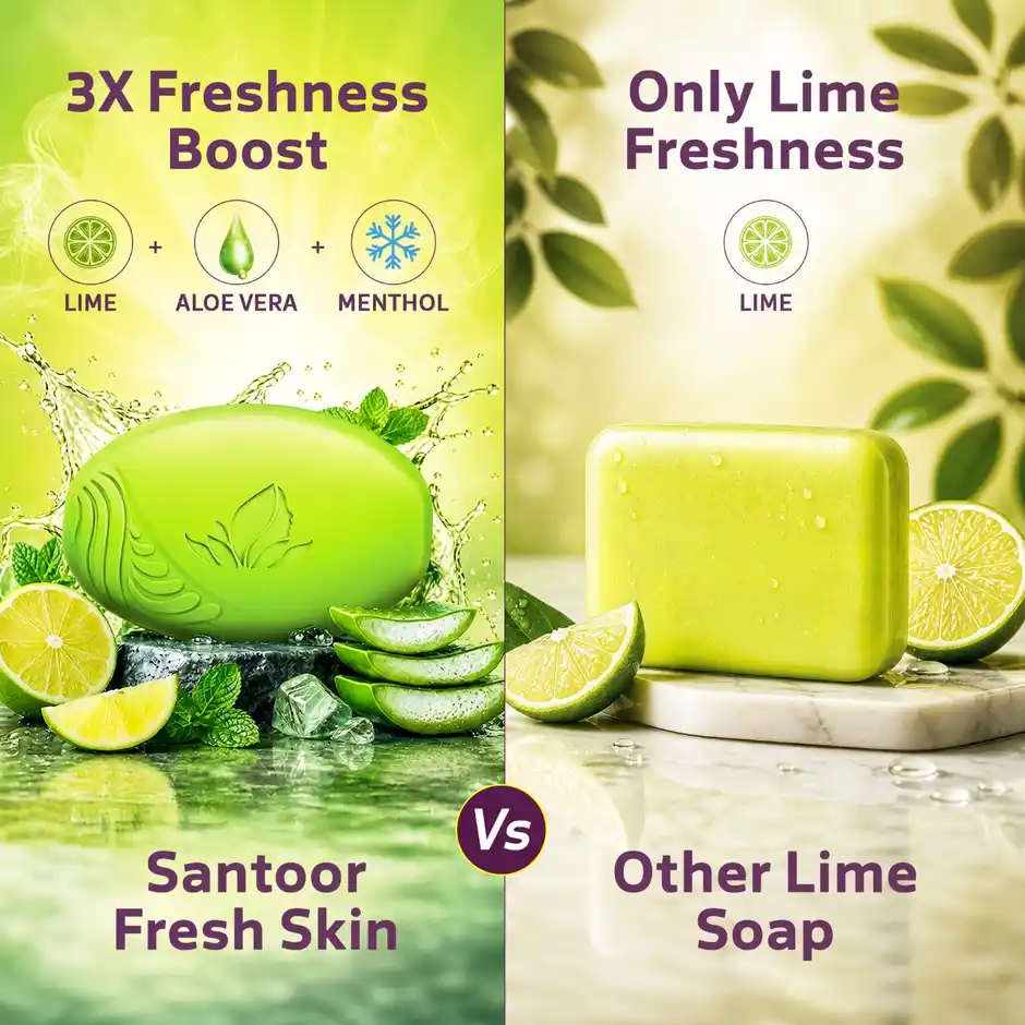 Santoor Fresh Skin Aloe Vera & Lime Bathing Soap 5 x 125 g thumbnail