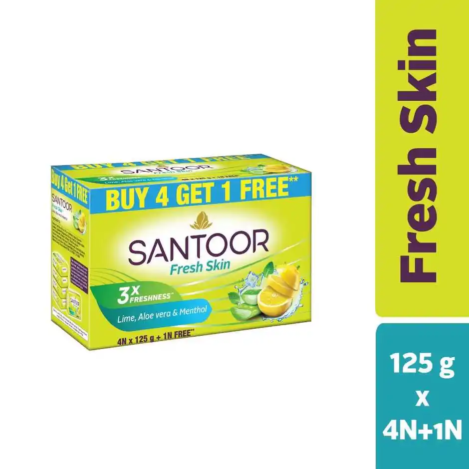 Santoor Fresh Skin Aloe Vera & Lime Bathing Soap 5 x 125 g